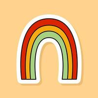 vector retro arco iris pegatina aislado en amarillo antecedentes. 70s estilo dibujos animados icono blanco contorno