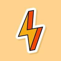 Vector Retro lightning sticker isolated on yellow background. 70s style cartoon icon white contour