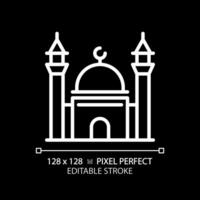 2D pixel perfect editable white mosque icon, isolated vector, building thin line illustration. vector