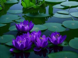 purple lotus flowers floating in a pond ai generated photo