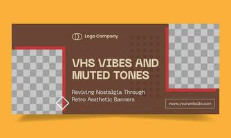 Creative retro horizontal banner template. Vibes lofi banner for business vector