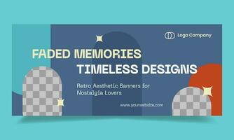 Creative retro horizontal banner template. memories lofi banner for business vector
