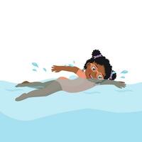 cute little African girl wear googles enjoying swimming in a pool vector