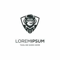 gorilla head icon with hat inside shield, creative cyber security logo design vector inspiration