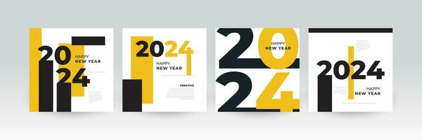 Creative and Colorful 2024 Happy New Year Poster Set. Suitable, for Card, Banner, Poster, Flyer, Cover, and Social Media Post Template vector