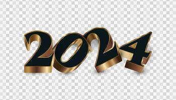 2024 in Black and Gold with 3D Style. Happy New Year 2024 Design vector