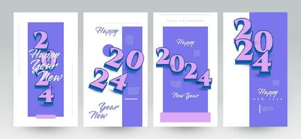 Creative and Colorful Happy New Year 2024 Poster Set with 3D Numbers. Suitable, for Card, Banner, Poster, Flyer, Cover, and Social Media Post Template vector