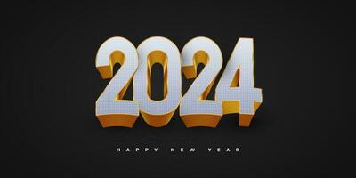 Elegant and Luxury 2024 New Year Banner or Poster Design with White and Gold 3D Numbers. Happy New Year 2024 Design vector