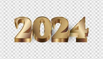 2024 in Gold and 3D Style. Happy New Year 2024 Design vector