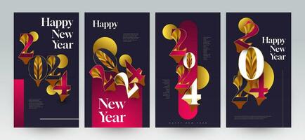 Elegant Happy New Year 2024 Poster Set with 3D Numbers. Suitable, for Card, Banner, Poster, Flyer, Cover, and Social Media Post Template vector