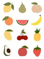 Fruits collection in flat simple hand drawn style. vector