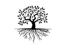 Black Trees and root with leaves look beautiful and refreshing. Tree and roots LOGO style vector