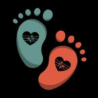 baby footstep with heartbeat line pulse wave vector