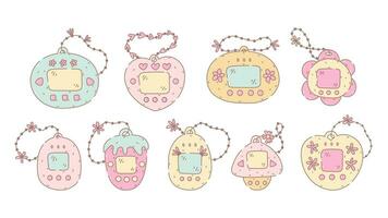 Virtual Pet Simulation Games doodle set vector