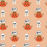 Halloween Seamless Pattern with skull and pumpkin vector