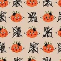 Halloween Seamless Pattern with spider web pumpkin vector