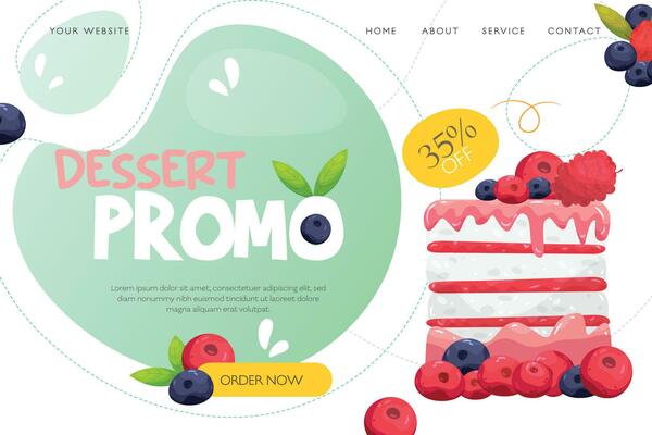 cake and dessert landing page and banner template illustration