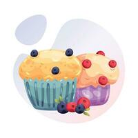 Berry cup cake illustration in abstract shape background vector