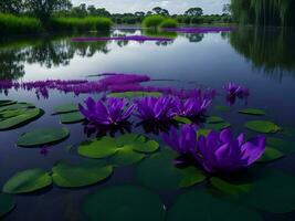 purple lotus flowers floating in a pond ai generated photo