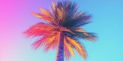 Generative AI, retro california coconut palms. Hawaii palm trees at sunset. Summer background photo