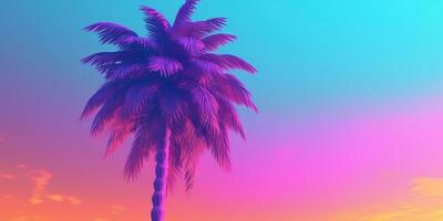 Generative AI, retro california coconut palms. Hawaii palm trees at sunset. Summer background photo