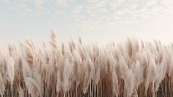Generative AI, Pampa grass branch with sky. Abstract natural boho background of soft plants, Cortaderia selloana photo