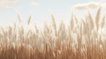 Generative AI, Pampa grass branch with sky. Abstract natural boho background of soft plants, Cortaderia selloana photo