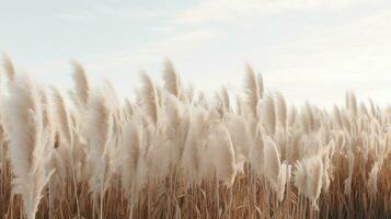 Generative AI, Pampa grass branch with sky. Abstract natural boho background of soft plants, Cortaderia selloana photo