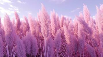Generative AI, Pampa purple lavender color grass branch with sky. Abstract natural boho background of soft plants, Cortaderia selloana photo