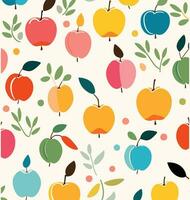 vistoso manzanas tela por Juana tweets en cucharaflor personalizado tela, en el estilo de multicolor minimalismo, blanco fondo, inspirado en la naturaleza motivos, caprichoso abstracción, noruego naturaleza vector