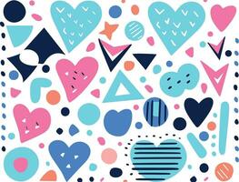 cute retro style pattern with a shape in blue, pink, and blue stock vector, in the style of memphis design, linear patterns and shapes, princesscore, stenciled iconography vector