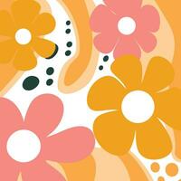 orange flower and leaf patterns, in the style of abstract organic shapes, bold pop art creator, light yellow and pink, jean arp, abstraction-creation, polka dots vector