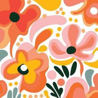naranja flor y hoja patrones, en el estilo de resumen orgánico formas, negrita popular Arte creador, ligero amarillo y rosa, vaquero arp, abstracción-creación, polca puntos vector