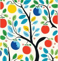 colorful pattern with apples and vines, subtle playfulness, simple, colorful illustrations, kubisi art, blink-and-you-miss-it detail, norwegian nature,playful and whimsical imagery vector