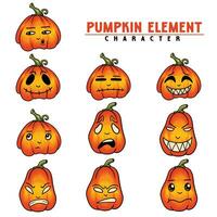 Pumpkin face expression set vector illustration