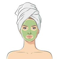 mujer con un cosmético cara mascarilla, vector ilustración