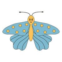 Groovy retro cartoon butterfly character. Linear color vector illustration