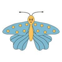 Groovy retro cartoon butterfly character. Linear color vector illustration