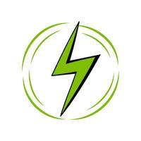 Green lightning bolt in a circle icon. Power charging energy sign. vector