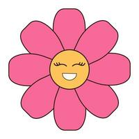 Retro groovy daisy flower character. . Linear color vector illustration