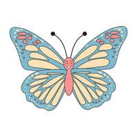 Groovy retro cartoon butterfly character. Linear color vector illustration