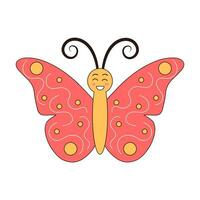 Groovy retro cartoon butterfly character. Linear color vector illustration