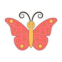 Groovy retro cartoon butterfly character. Linear color vector illustration