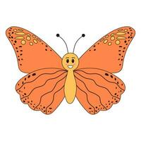 Groovy retro cartoon butterfly character. Linear color vector illustration