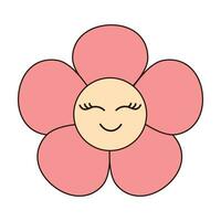 Retro groovy daisy flower character. . Linear color vector illustration