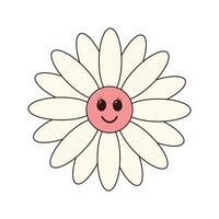 Retro groovy daisy flower character. . Linear color vector illustration