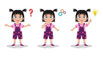 Curious girl illustration set vector