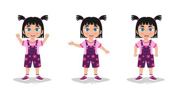 conjunto de linda niña emociones vector