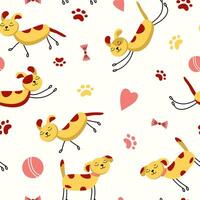 Cartoon pets, pattern. Cartoon Pets. Favorite dog portrait. Colored seamless vector background with drawings of dogs.