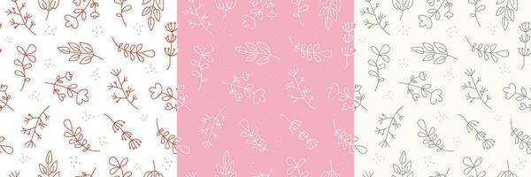 The set patterns of flowers and leaves, caraculas. Set of simple drawings of plants. Collection , Abstract flower, branch, grass. Floral branch and minimalistic leaves for wallpaper, textiles. vector